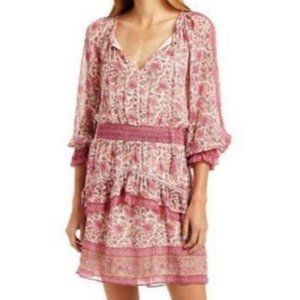 Anthropologie Love The Label Tippy Border Floral Flowy Boho Mini V Neck Dress